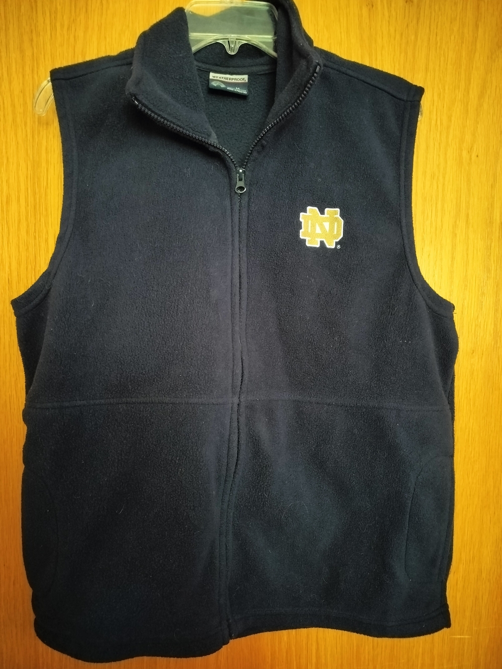 Weatherproof Vintage Navy Fleece Vest With Notre Dame Logo Size M